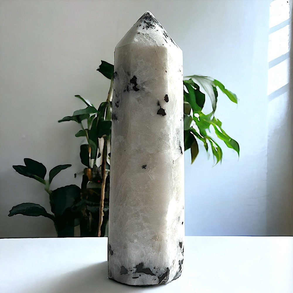 Moonstone with Black Tourmaline Tower